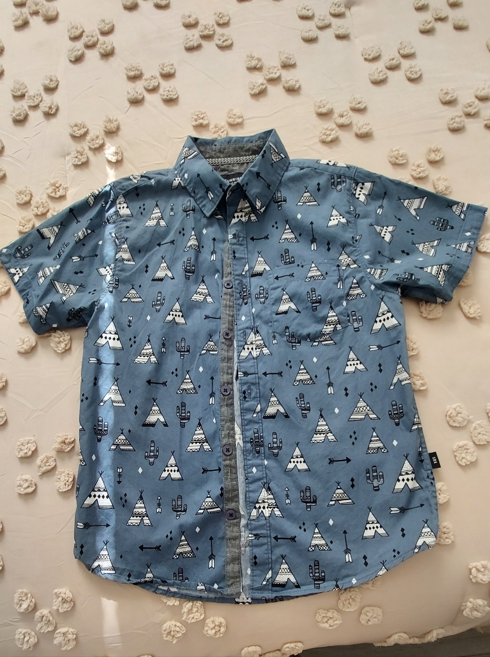Blue Printed Short-Sleeve Button-Up Shirt by Unknown Brand